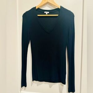 Splendid Fitted Deep V-neck Ribbed Long Sleeve Shirt